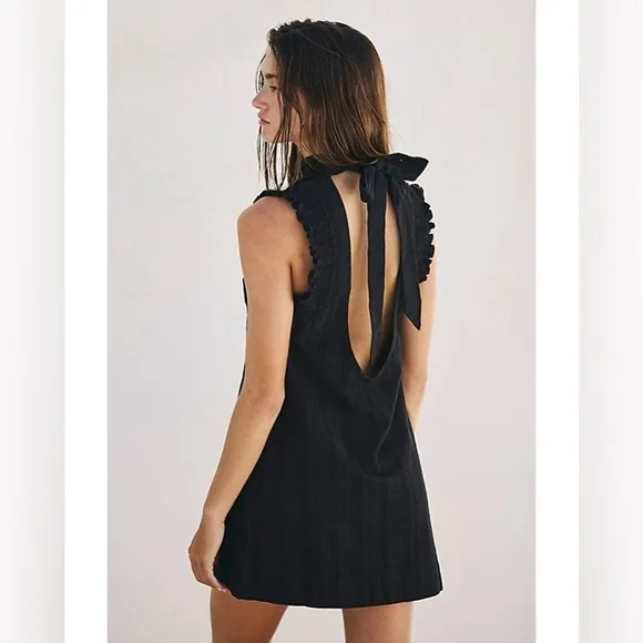Free People Stevie Tunic Black Sleeveless Mini Open Back NWT