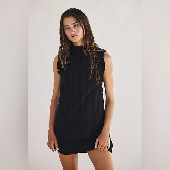 Free People Stevie Tunic Black Sleeveless Mini Open Back NWT