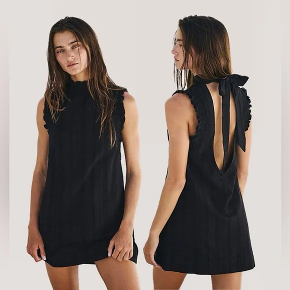 Free People Stevie Tunic Black Sleeveless Mini Open Back NWT