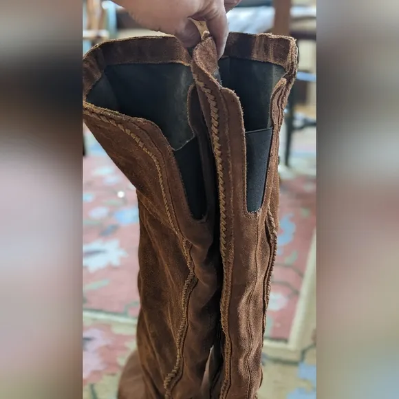 Free people suede knee Flat boots Braided Detail Sz40