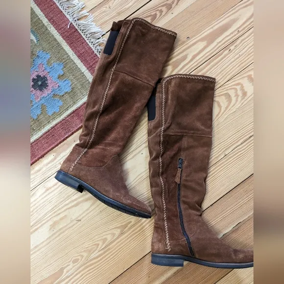 Free people suede knee Flat boots Braided Detail Sz40