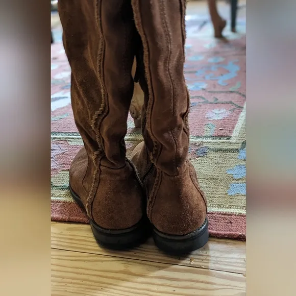 Free people suede knee Flat boots Braided Detail Sz40