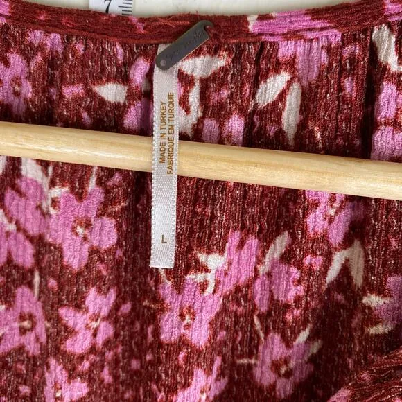 Free People Tiers of Joy Dress Size L Red Pink Midi Long Sleeve Knit Floral