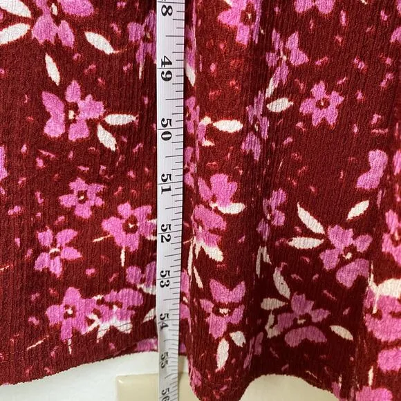 Free People Tiers of Joy Dress Size L Red Pink Midi Long Sleeve Knit Floral