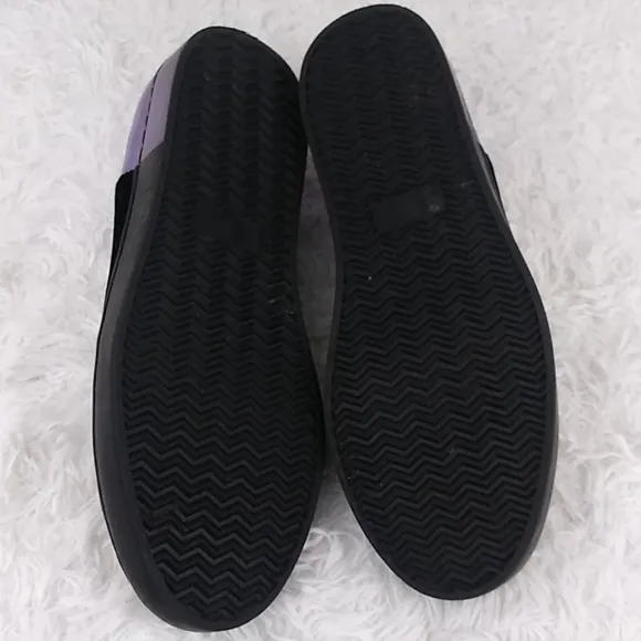Free People Varsity Black Calf Hair Purple Leather Platform Slip On Loafer Shoe