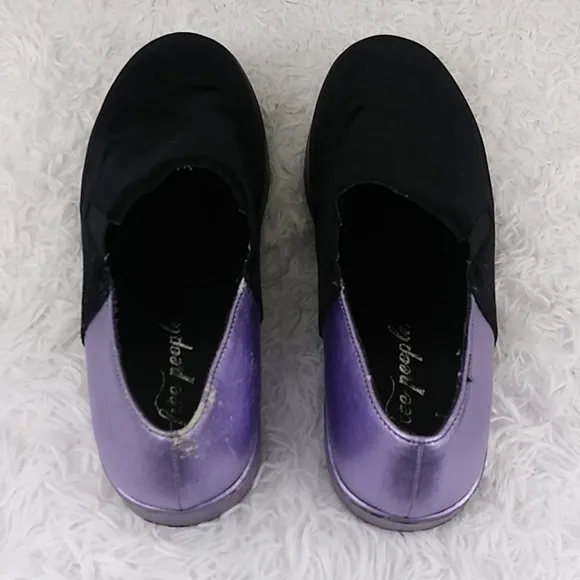 Free People Varsity Black Calf Hair Purple Leather Platform Slip On Loafer Shoe