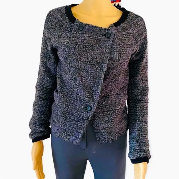 FREE People vintage blue grey Sherpa cardigan sweater jacket small