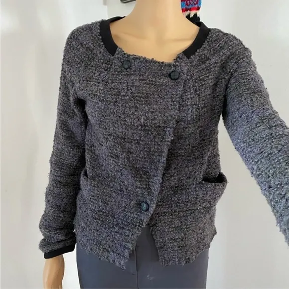 FREE People vintage blue grey Sherpa cardigan sweater jacket small