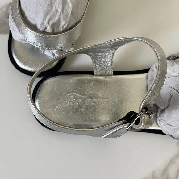 Free People Women Metallic Leather Silver Frankie Fishermen Flats Mary Jane NEW