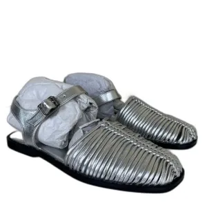 Free People Women Metallic Leather Silver Frankie Fishermen Flats Mary Jane NEW