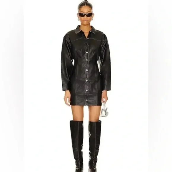 Free People x Revolve Amber Faux Leather Mini in Black Free People Size 4
