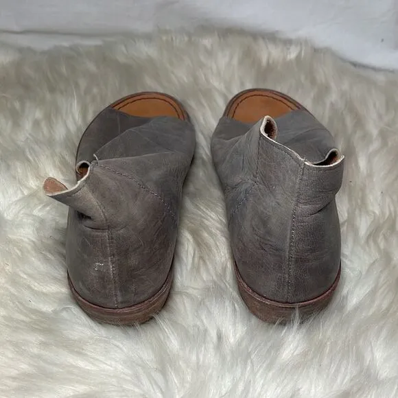 Free People Dark Grey Leather Mont Blanc Cutaway Sandal Flats Sz 39/8-8.5