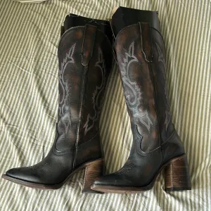 Freebird Black and Brown Heeled Boots with Western Flair