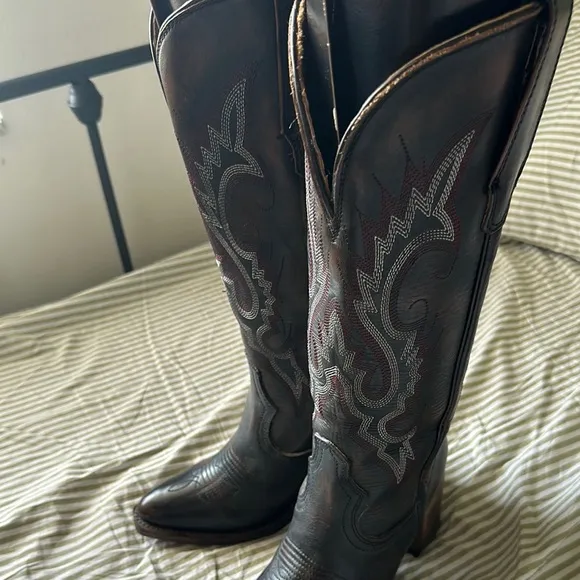Freebird Black and Brown Heeled Boots with Western Flair