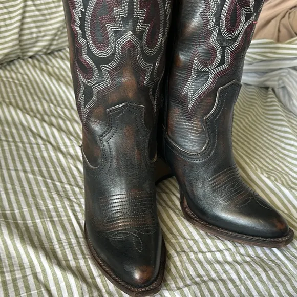Freebird Black and Brown Heeled Boots with Western Flair