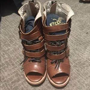 Freebird by Steven Brown Heeled Boots with Distressed Leather