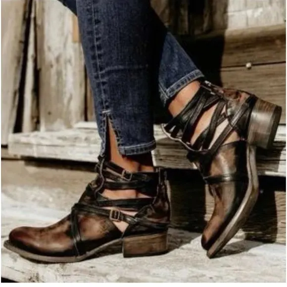 FREEBIRD by STEVEN STAIR ANKLE HEELED BOOTS SIZE 9 women’s BROWN/BRASS