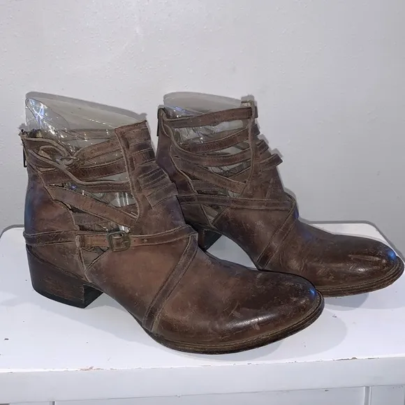 FREEBIRD by STEVEN STAIR ANKLE HEELED BOOTS SIZE 9 women’s BROWN/BRASS