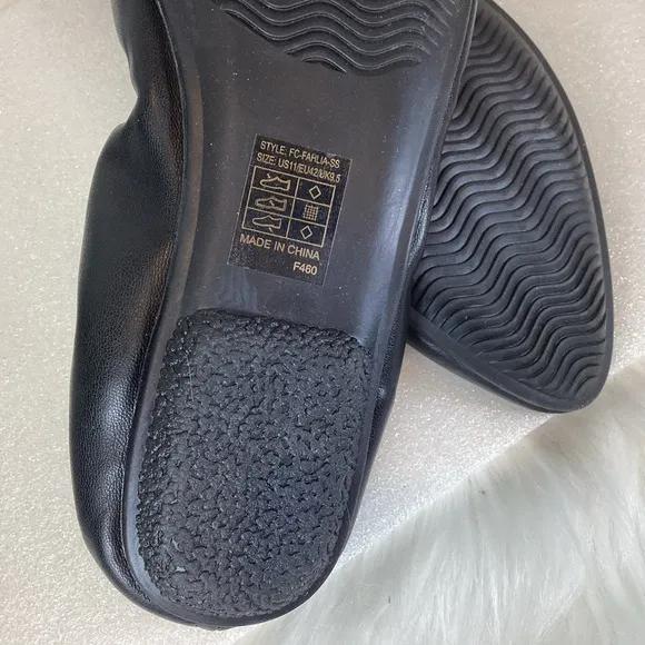 FRENCH CONNECTION FAHLIA LEATHER SCRUCH BOW BALLET FLATS BLACK SZ 11