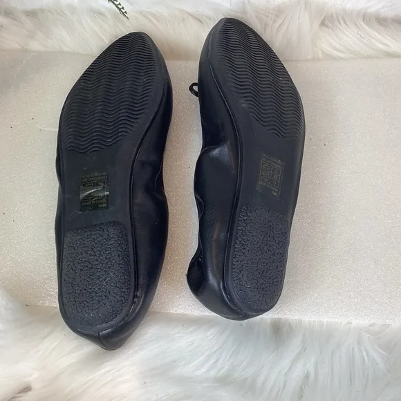 FRENCH CONNECTION FAHLIA LEATHER SCRUCH BOW BALLET FLATS BLACK SZ 11