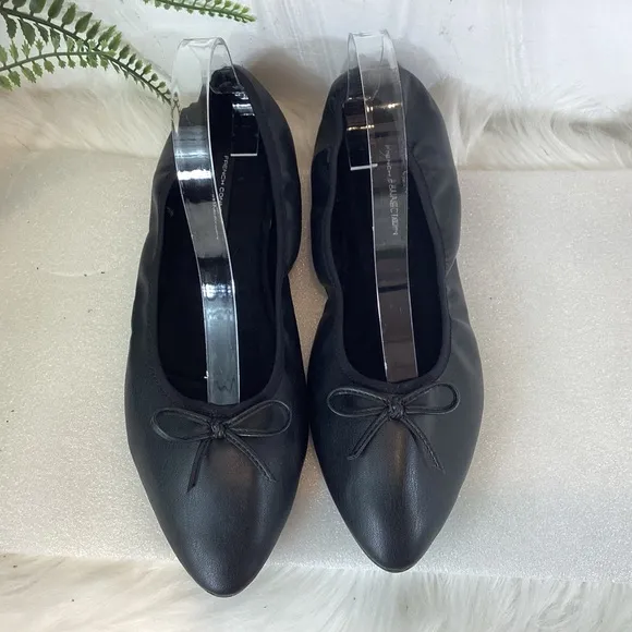 FRENCH CONNECTION FAHLIA LEATHER SCRUCH BOW BALLET FLATS BLACK SZ 11