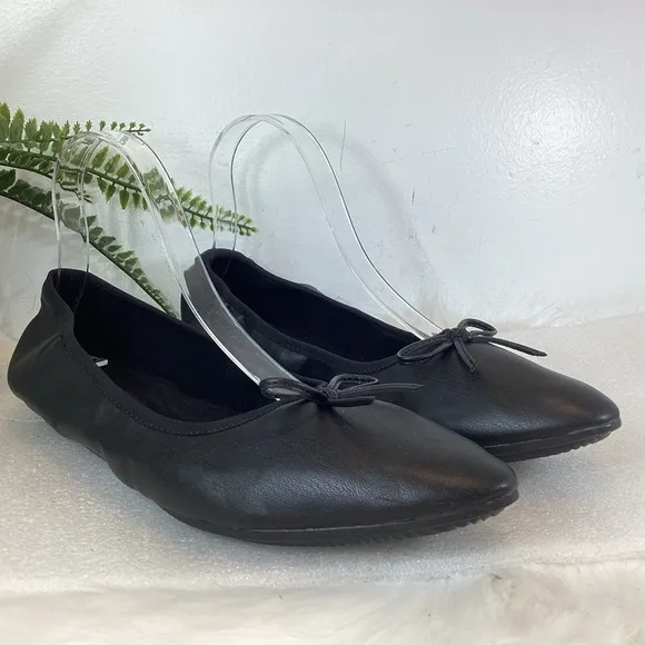 FRENCH CONNECTION FAHLIA LEATHER SCRUCH BOW BALLET FLATS BLACK SZ 11