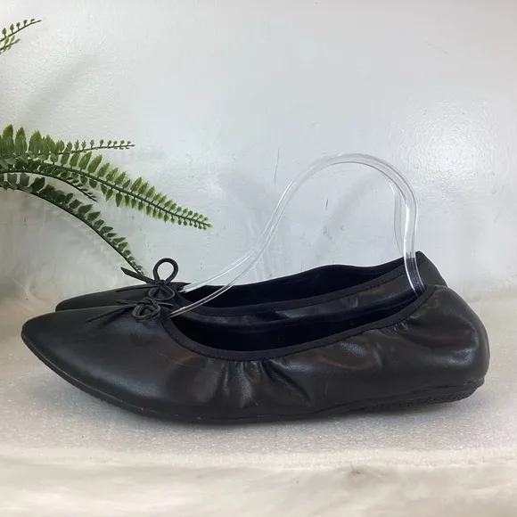 FRENCH CONNECTION FAHLIA LEATHER SCRUCH BOW BALLET FLATS BLACK SZ 11