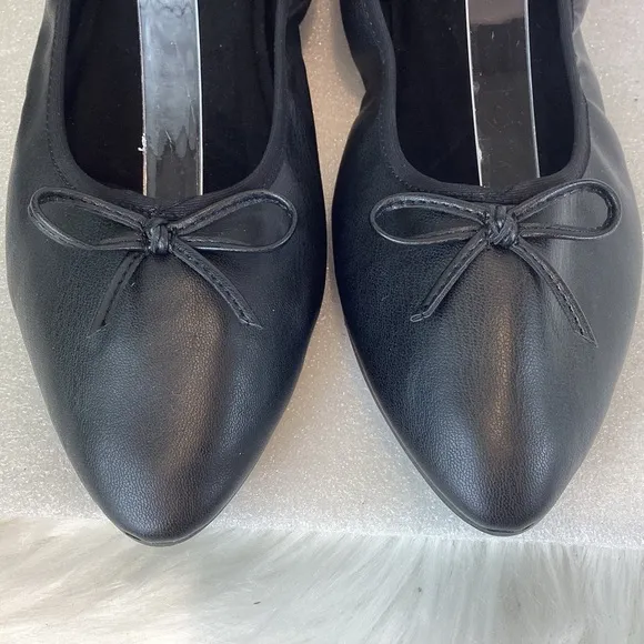 FRENCH CONNECTION FAHLIA LEATHER SCRUCH BOW BALLET FLATS BLACK SZ 11