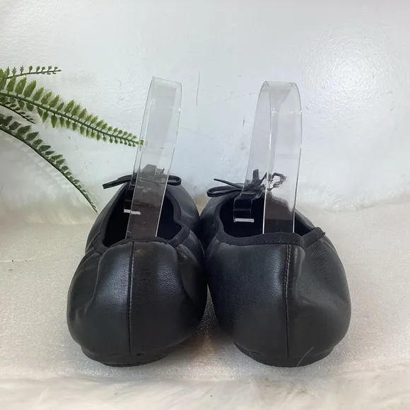 FRENCH CONNECTION FAHLIA LEATHER SCRUCH BOW BALLET FLATS BLACK SZ 11