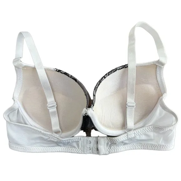 French Style Bra Set Delicate Lace Padded Black White Leopard Print Size 34B