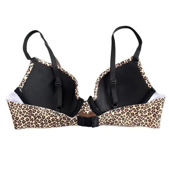 French Style Bra Set Delicate Lace Padded Black White Leopard Print Size 34B