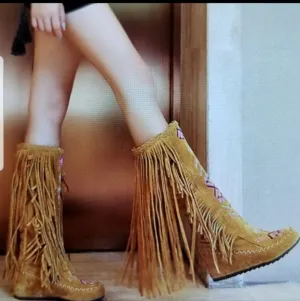 Fringe Long Tassel Tall Boots Size 40