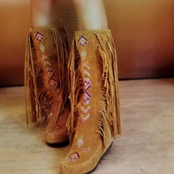 Fringe Long Tassel Tall Boots Size 40