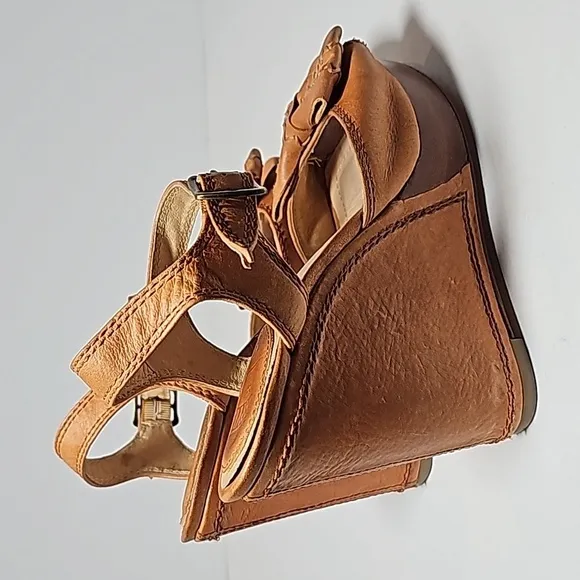 Frye Alexa Bow Wedges Sandal Shoe Platform Adjustable Open Toe Brown Leather 6.5