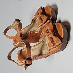 Frye Alexa Bow Wedges Sandal Shoe Platform Adjustable Open Toe Brown Leather 6.5