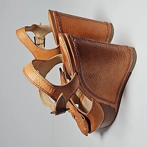 Frye Alexa Bow Wedges Sandal Shoe Platform Adjustable Open Toe Brown Leather 6.5