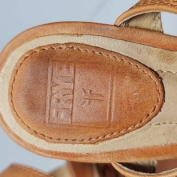 Frye Alexa Bow Wedges Sandal Shoe Platform Adjustable Open Toe Brown Leather 6.5