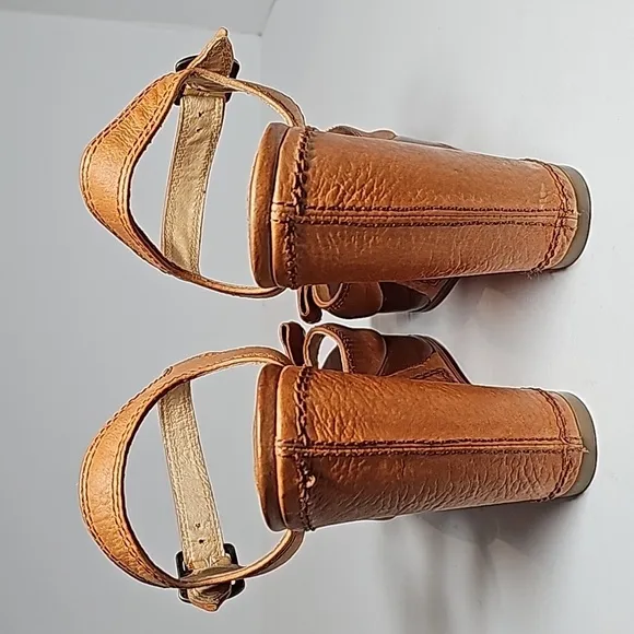 Frye Alexa Bow Wedges Sandal Shoe Platform Adjustable Open Toe Brown Leather 6.5
