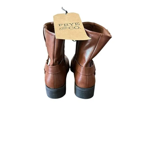 Frye and Co. Women's Elodie Flat Heel Motorcycle Boots,‎ Brushed Brown, 7.5M NEW