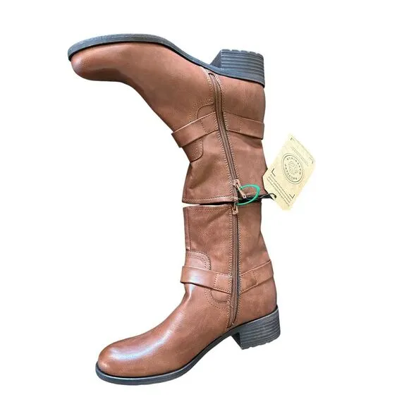 Frye and Co. Women's Elodie Flat Heel Motorcycle Boots,‎ Brushed Brown, 7.5M NEW