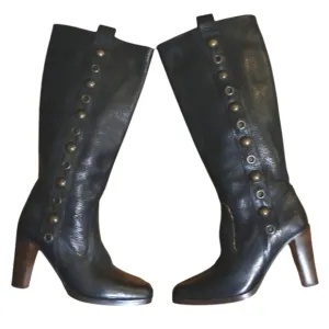 FRYE Black Studded Knee High Boots Women's Tall Heeled Leather Boots size 7