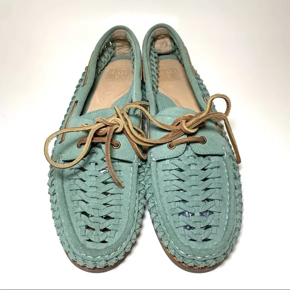 Frye Boat Shoe ‘Quincy’ Suede Leather Moccasin Seafoam Green Preppy Size 10 NEW