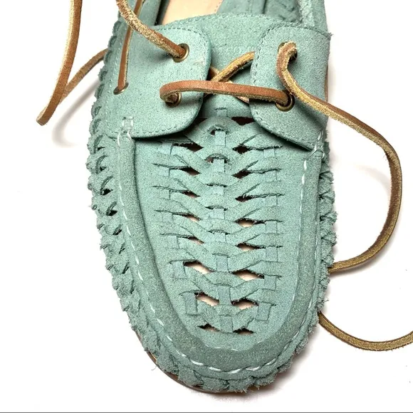 Frye Boat Shoe ‘Quincy’ Suede Leather Moccasin Seafoam Green Preppy Size 10 NEW