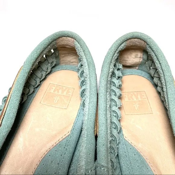 Frye Boat Shoe ‘Quincy’ Suede Leather Moccasin Seafoam Green Preppy Size 10 NEW
