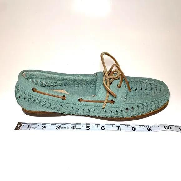 Frye Boat Shoe ‘Quincy’ Suede Leather Moccasin Seafoam Green Preppy Size 10 NEW