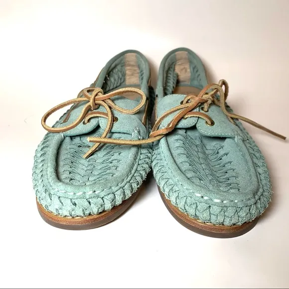 Frye Boat Shoe ‘Quincy’ Suede Leather Moccasin Seafoam Green Preppy Size 10 NEW