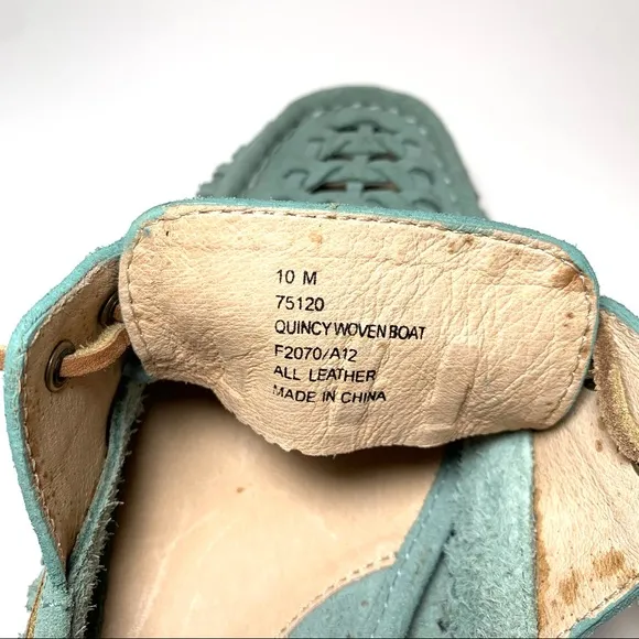 Frye Boat Shoe ‘Quincy’ Suede Leather Moccasin Seafoam Green Preppy Size 10 NEW