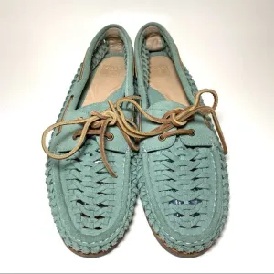 Frye Boat Shoe ‘Quincy’ Suede Leather Moccasin Seafoam Green Preppy Size 10 NEW
