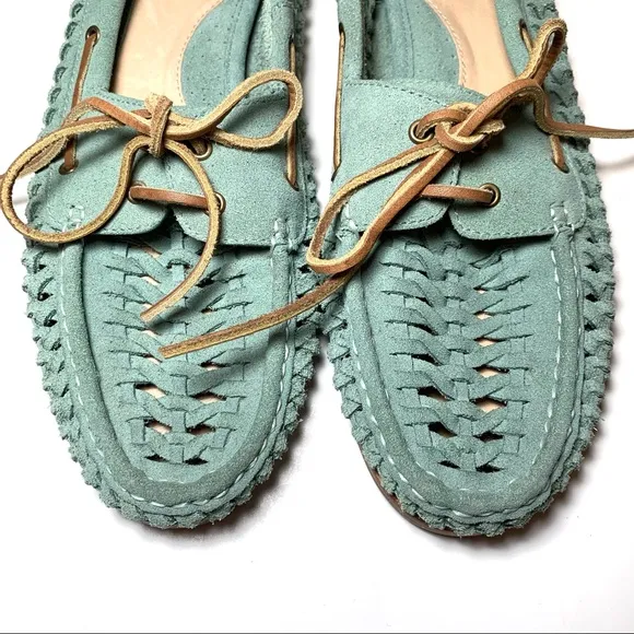 Frye Boat Shoe ‘Quincy’ Suede Leather Moccasin Seafoam Green Preppy Size 10 NEW