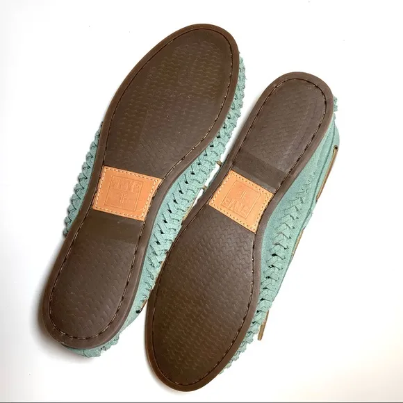 Frye Boat Shoe ‘Quincy’ Suede Leather Moccasin Seafoam Green Preppy Size 10 NEW